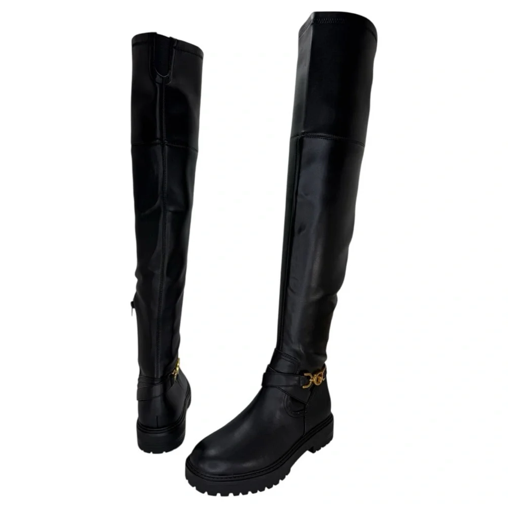 Guess Jellio Black Faux Leather OTK Womens Boots Size 5M